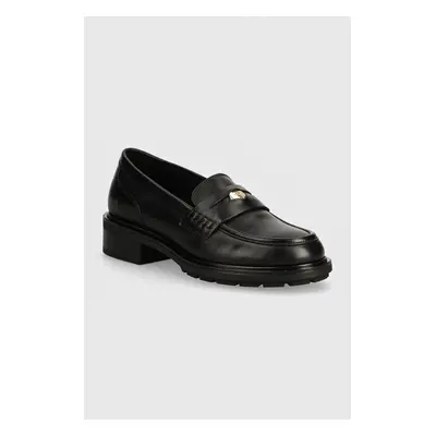 Kožené mokasíny Tommy Hilfiger TH PENNY LOAFER dámské, černá barva, na platformě, FW0FW08029