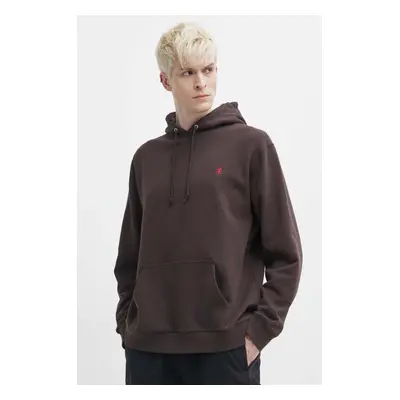 Bavlněná mikina Gramicci One Point Hooded Sweatshirt pánská, hnědá barva, s kapucí, hladká