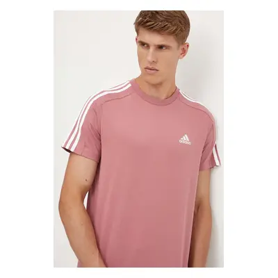 Bavlněné tričko adidas Essentials růžová barva, s aplikací, IX0157