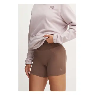 Kraťasy adidas All SZN dámské, hnědá barva, hladké, high waist, IY6742