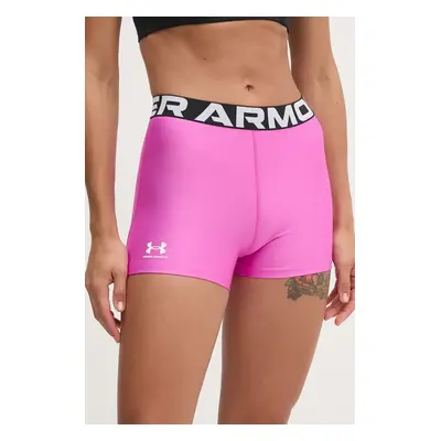 Tréninkové šortky Under Armour Authentics fialová barva, s potiskem, medium waist