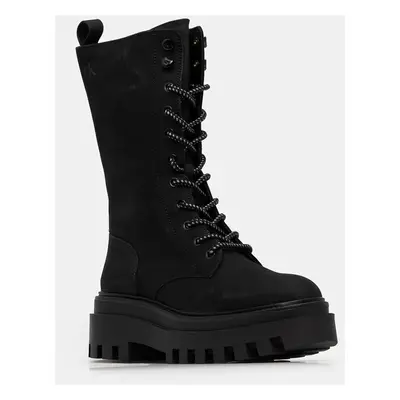 Nízké kozačky Calvin Klein Jeans FLATFORM LACE UP BOOT MG NB dámské, černá barva, na platformě, 