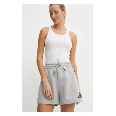 Kraťasy adidas ZNE dámské, šedá barva, s potiskem, high waist, JJ4677