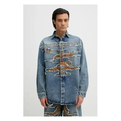 Džínová košile Y/Project EVERGREEN PARIS' BEST PATCH DENIM SHIRT modrá barva, relaxed, s klasick