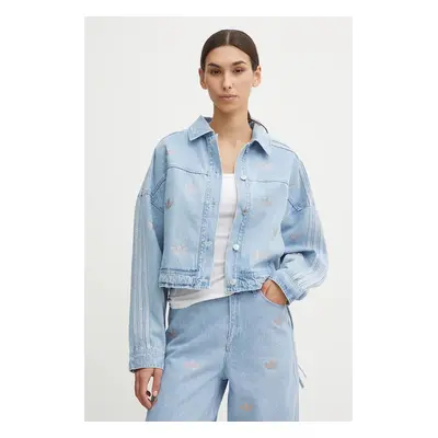 Džínová bunda adidas Originals Femme Galore Denim Rhinestone Jacket dámská, modrá barva, přechod