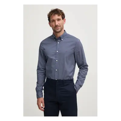 Bavlněná košile Tommy Hilfiger tmavomodrá barva, slim, s límečkem button-down, MW0MW34571