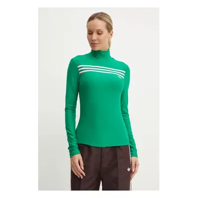 Tričko s dlouhým rukávem adidas Originals Longsleeve 3S Tee zelená barva, s pologolfem, JN8314