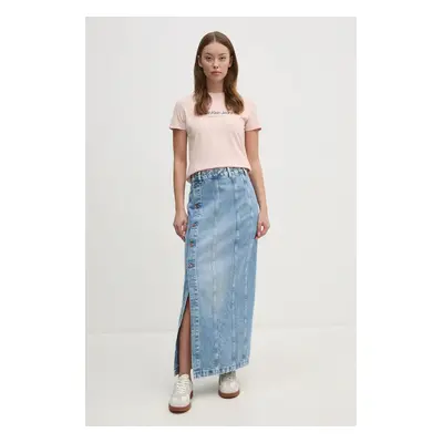 Džínová sukně Pepe Jeans MIDI SKIRT UHW EMBRO modrá barva, maxi, PL901166