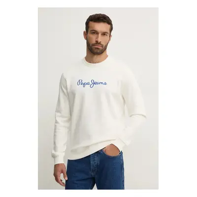 Bavlněná mikina Pepe Jeans NEW JOE CREW pánská, bílá barva, s aplikací, PM582715