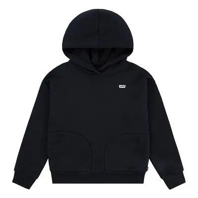 Dětská mikina Levi's BATWING CHEST HIT HOODIE černá barva, s kapucí, hladká, 4EL078