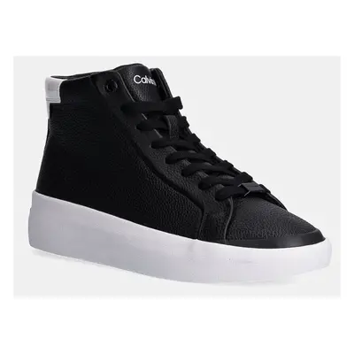 Kožené sneakers boty Calvin Klein VULC HIGH TOP LTH černá barva, HW0HW02213