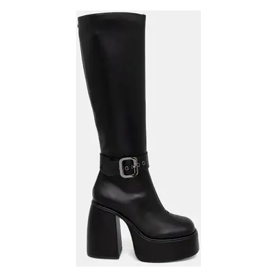 Kozačky Buffalo Heart Boot Hi Buckle dámské, černá barva, na podpatku, 1220060-BLK