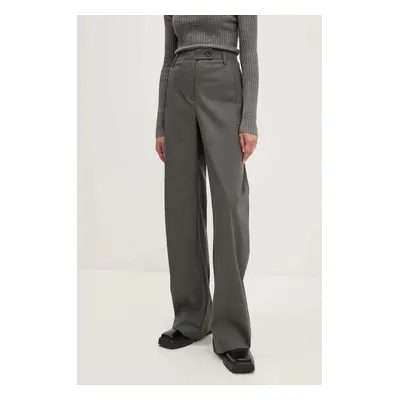 Tepláky s příměsí vlny Remain Curved Leg Pants šedá barva, high waist, 5018991959