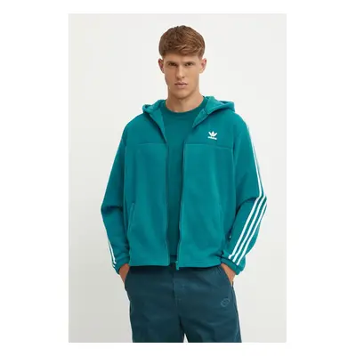 Fleecová mikina adidas Originals zelená barva, s kapucí, s aplikací, IZ2488