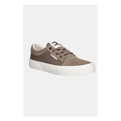 Tenisky Tommy Jeans TJM VULC. SKATER MIX MATERIAL pánské, béžová barva, EM0EM01456