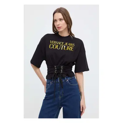 Bavlněné tričko Versace Jeans Couture černá barva, 76HAHG04 CJ00G