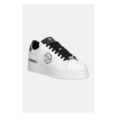 Kožené sneakers boty Philipp Plein Nappa Lo-Top Hexagon bílá barva, USC0676 PLE075N 02