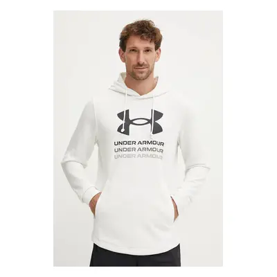 Tréninková mikina Under Armour Rival bílá barva, s kapucí, s potiskem, 1386047