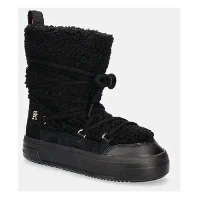 Sněhule Tommy Hilfiger LACE-UP FAUX SHEARLING SNOWBOOT černá barva, FW0FW08252