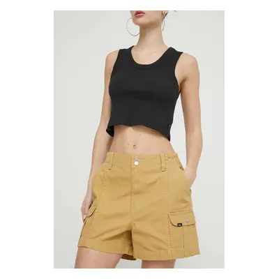 Džínové šortky Vans dámské, hnědá barva, hladké, high waist