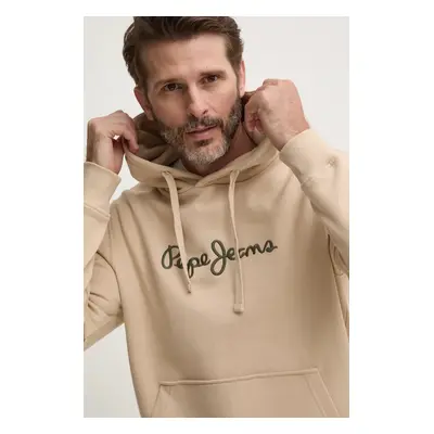 Bavlněná mikina Pepe Jeans NEW JOE HOODIE pánská, béžová barva, s kapucí, s aplikací, PM582716