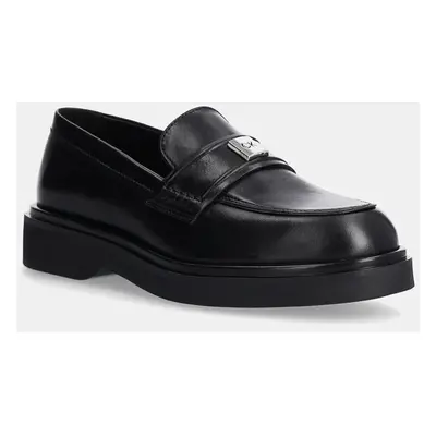 Kožené mokasíny Calvin Klein LOAFER W/HW LTH dámské, černá barva, na platformě, HW0HW02182