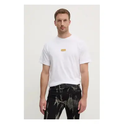 Bavlněné tričko Versace Jeans Couture bílá barva, s aplikací, 77GAHT08 CJ00T