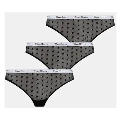 Tanga Pepe Jeans DOT MESH 3P THONG 3-pack černá barva, PLU11026