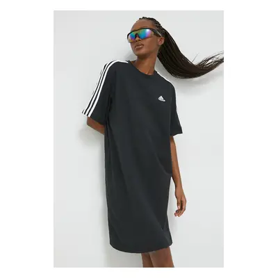 Bavlněné šaty adidas černá barva, mini, oversize, HR4923