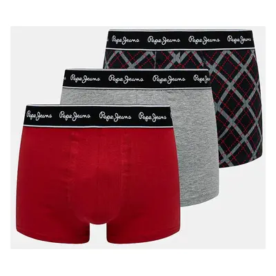 Boxerky Pepe Jeans TARTAN 3-pack pánské, šedá barva, PMU11162