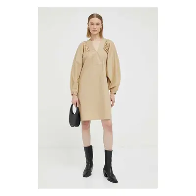 Bavlněné šaty By Malene Birger béžová barva, mini, oversize