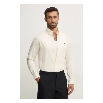 Košile Tommy Hilfiger pánská, béžová barva, regular, s límečkem button-down, MW0MW36824