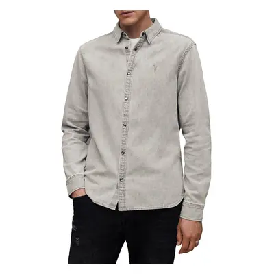 Džínová košile AllSaints GLEASON LS SHIRT pánská, šedá barva, regular, s klasickým límcem, M165S