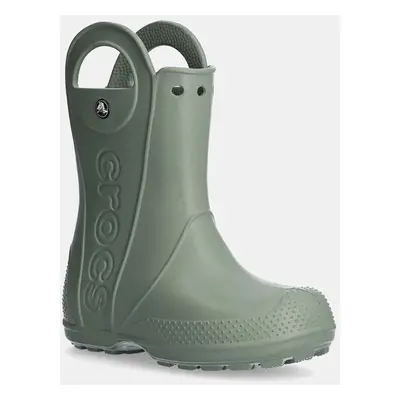 Dětské holínky Crocs HANDLE RAIN BOOT zelená barva, 12803