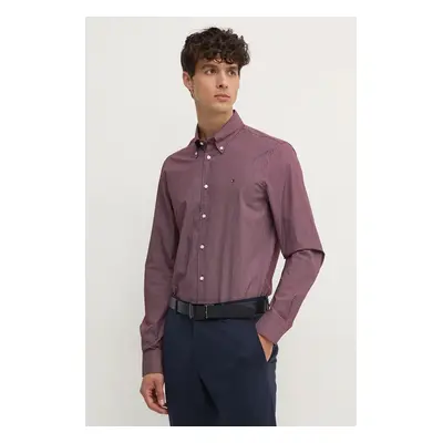 Košile Tommy Hilfiger pánská, vínová barva, slim, s límečkem button-down, MW0MW36914