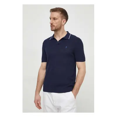 Polo tričko se lněnou směsí Polo Ralph Lauren tmavomodrá barva, 710934180