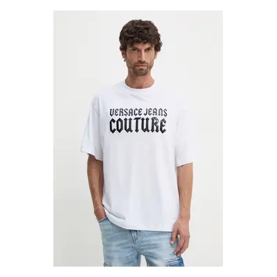 Bavlněné tričko Versace Jeans Couture bílá barva, s potiskem, 77GAHL02 CJ01L