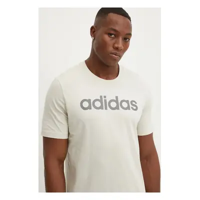 Tričko adidas Essentials béžová barva, s potiskem, IZ4771