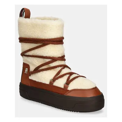 Sněhule Tommy Hilfiger LACE-UP FAUX SHEARLING SNOWBOOT hnědá barva, FW0FW08252