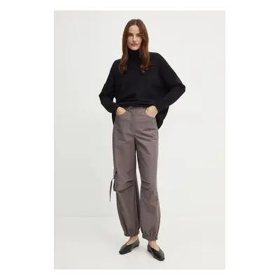 Kalhoty Max Mara Leisure dámské, šedá barva, široké, high waist, 2426786118600