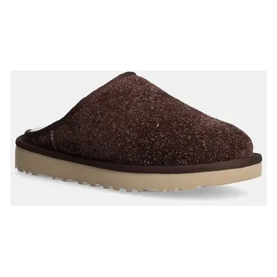 Semišové papuče UGG Classic Slip-On Shaggy Suede hnědá barva, 1153104-BCDR