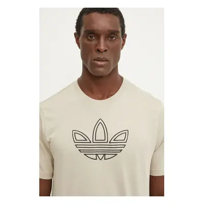 Bavlněné tričko adidas Originals Outline Tee béžová barva, s aplikací, IW5824