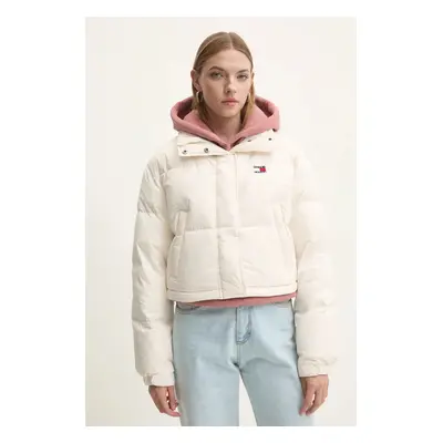 Péřová bunda Tommy Jeans dámská, béžová barva, zimní, oversize, DW0DW18820