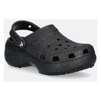 Pantofle Crocs Classic Platform Glitter Clog W dámské, černá barva, na platformě, 207241