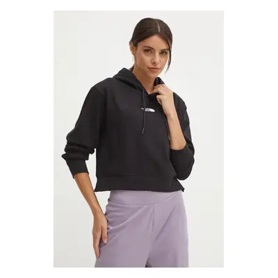 Mikina The North Face Essential Crop Hoodie dámská, černá barva, s kapucí, s aplikací, NF0A89EXJ