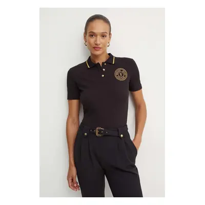 Bavlněné polo tričko Versace Jeans Couture černá barva, 77HAGT00 CJ01T