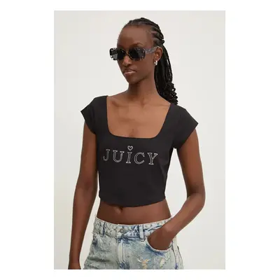 Tričko Juicy Couture REGAL SQUARE NECK CROPPED TEE černá barva, JCBCT224831