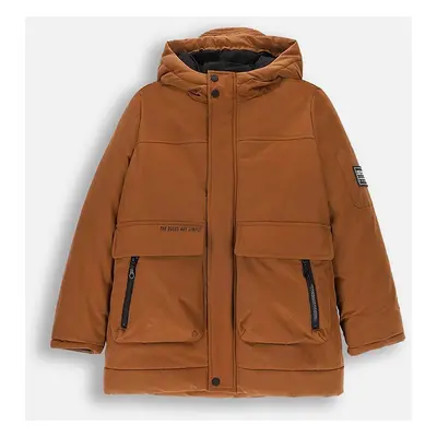 Dětská bunda Coccodrillo hnědá barva, OUTERWEAR BOY KIDS