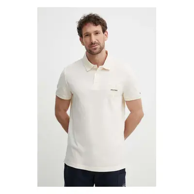 Bavlněné polo tričko Tommy Hilfiger béžová barva, s aplikací, MW0MW34771