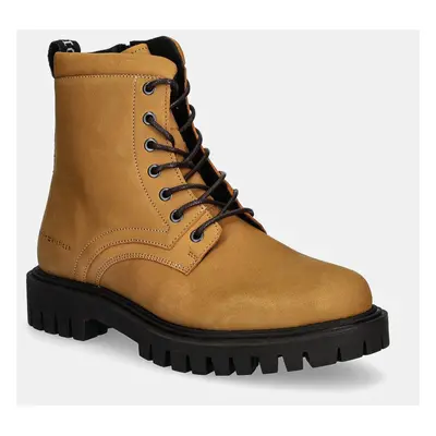 Kožené boty Tommy Hilfiger CASUAL HILFIGER CHUNK Z NBK BOOT pánské, hnědá barva, FM0FM05149